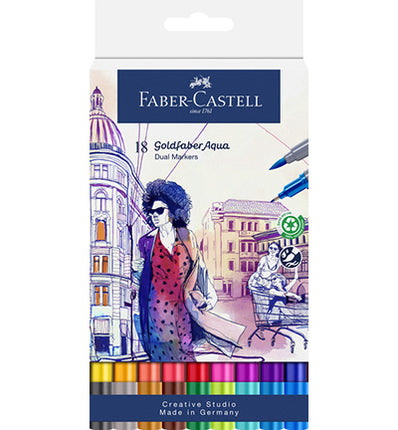 Feutres aquarelle Duo FC Goldfaber en étui, 18 pièces, n° de couleur : 284, 283,107, 109