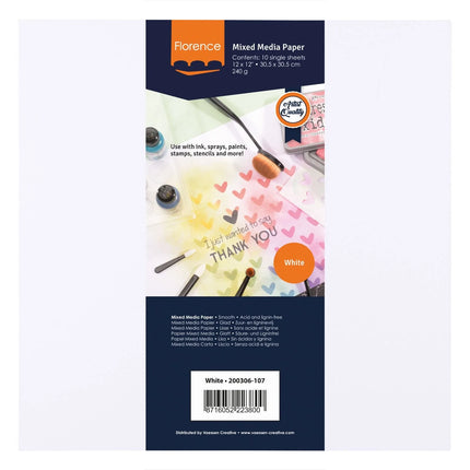 Florence • Papier mixte lisse 240g 30,5x30,5cm blanc 10x