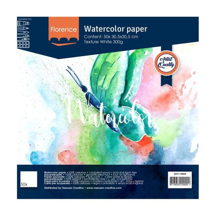 Florence • papier aquarelle texturé 30,5x30,5cm 300g blanc 50 pièces