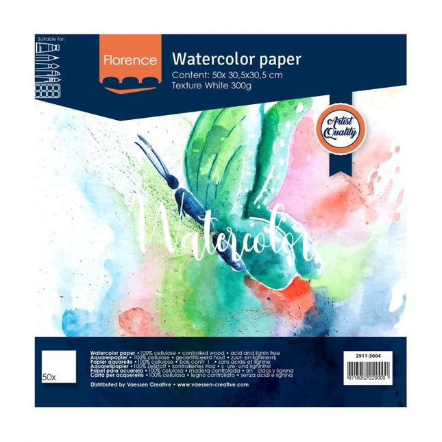 Florence • papier aquarelle texturé 30,5x30,5cm 300g blanc 50 pièces