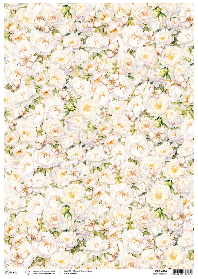 PAPIER DE RIZ A3 MARIAGES AUX PIVOINES