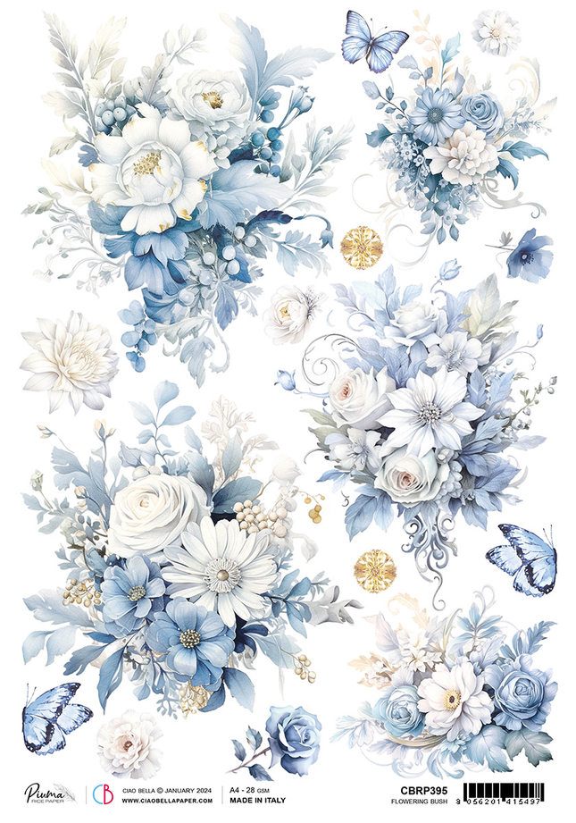 PAPIER DE RIZ A4 BUISSON EN FLEURS