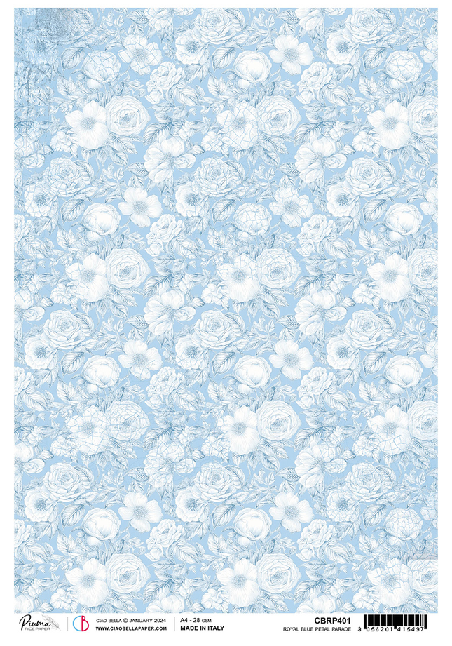 PAPIER DE RIZ A4 PARADE DE PÉTALES BLEU ROYAL