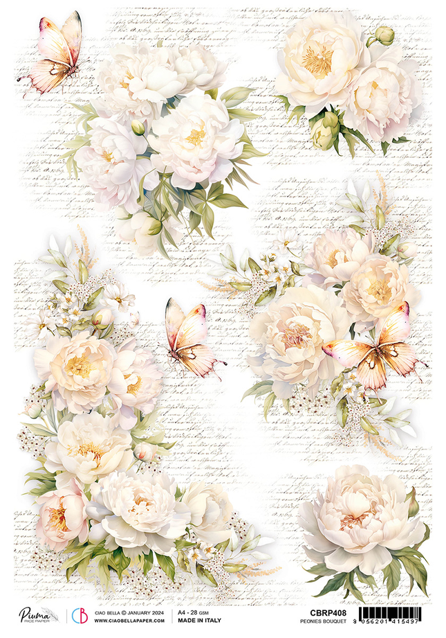 Papier de riz A4 BOUQUET DE PIVOINES