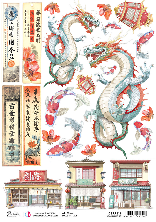 PAPIER DE RIZ A4 ÉLÉMENTS ASIATIQUES