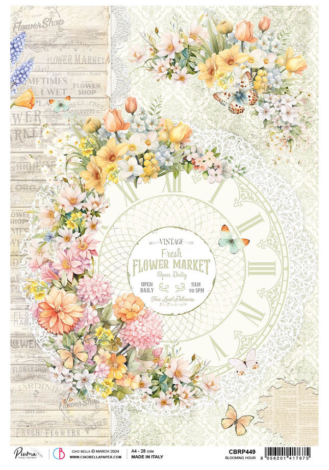 Papier de riz A4 Heure fleurissante