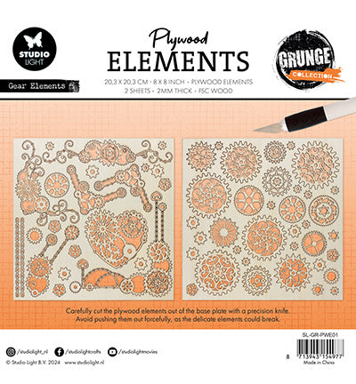 Éléments en contreplaqué SL, éléments d’engrenage, collection Grunge n° 09
