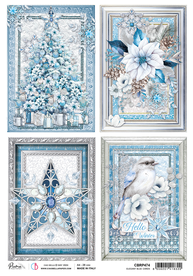 PAPIER DE RIZ A4 CARTES BLEU ÉLÉGANT