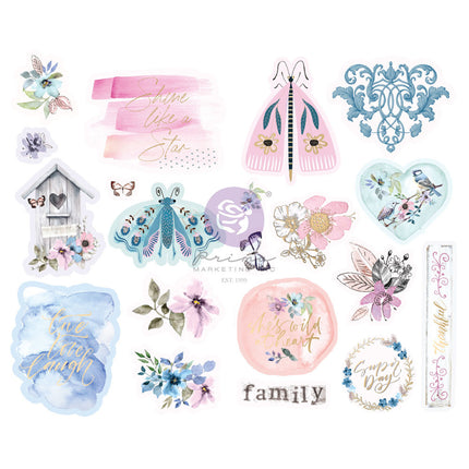Autocollants en chipboard de la collection Watercolor Floral - 20 pièces avec détails métallisés / autocollants en chipboard