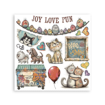 Printed Decorative Rub on kit for Art and Craft cm 15,5x15,5 - Furry Friends 2