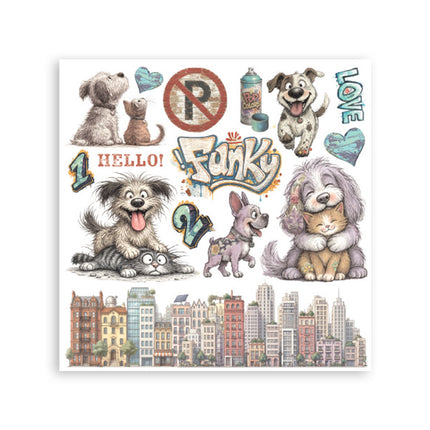 Printed Decorative Rub on kit for Art and Craft cm 15,5x15,5 - Furry Friends 2