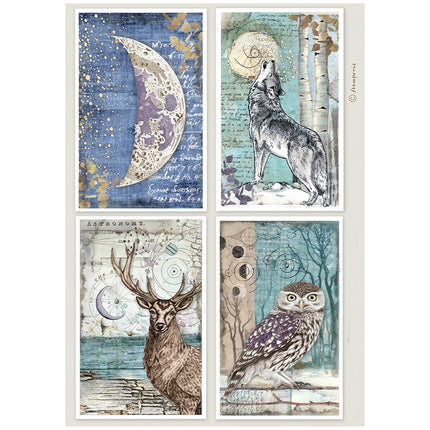 Papier de riz A4 imprimé pour les loisirs créatifs - Cosmos, 4 cartes