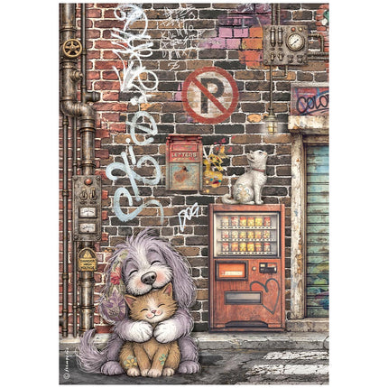 Papier de riz A4 illustré pour les loisirs créatifs - Furry Friends 2, chat et chien