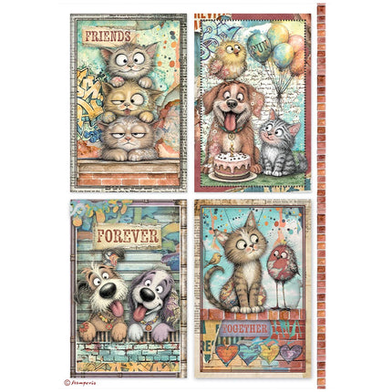 Printed 6 Rice paper A4 selection for Art and Craft - Furry Friends 2