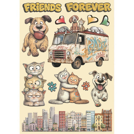 Forme décorative en bois illustrée pour les loisirs créatifs, A5 - Furry Friends 2