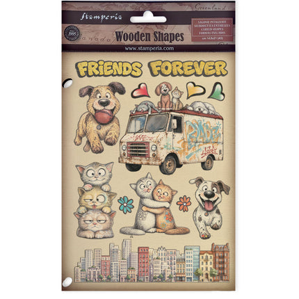 Forme décorative en bois illustrée pour les loisirs créatifs, A5 - Furry Friends 2