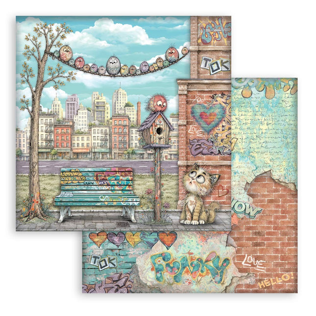 12”x12” (30.5cmX30.5cm) Double sided printed sheet – Furry Friends 2 bench and nest