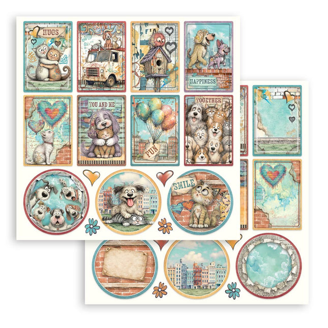 12”x12” (30.5cmX30.5cm) Double sided printed sheet – Furry Friends 2 small cards and rounds
