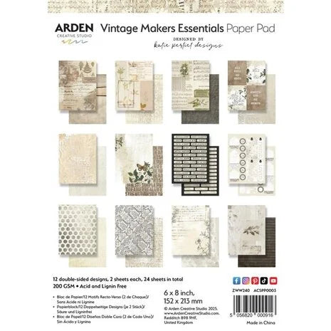 Arden Creative Studio Vintage Makers Essentiels papier 6x8 pouces