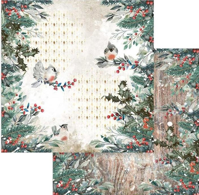 Papier de scrapbooking double - Oiseaux de Noël romantiques