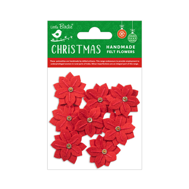 Fleurs en feutre faites à la main - Aria rouge cerise 8pc