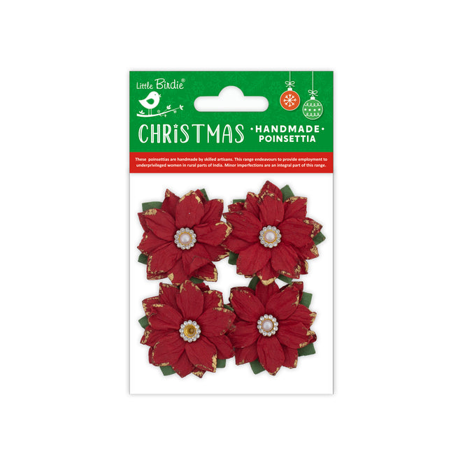 Fleurs de Noël faites à la main - Poinsettia Magnificence 4pc