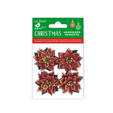 Fleurs de Noël faites à la main - Jolly Poinsettia 4pc