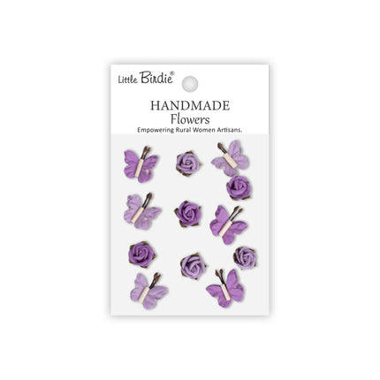 Fleurs faites main Roses & papillons - Murmure lilas 12 pièces