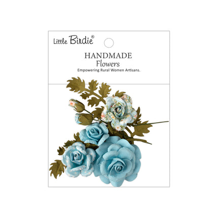 Fleurs en papier imprimé faites à la main - Roisin, Symphonie bleue 8pc