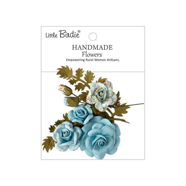 Fleurs en papier imprimé faites à la main - Roisin, Symphonie bleue 8pc