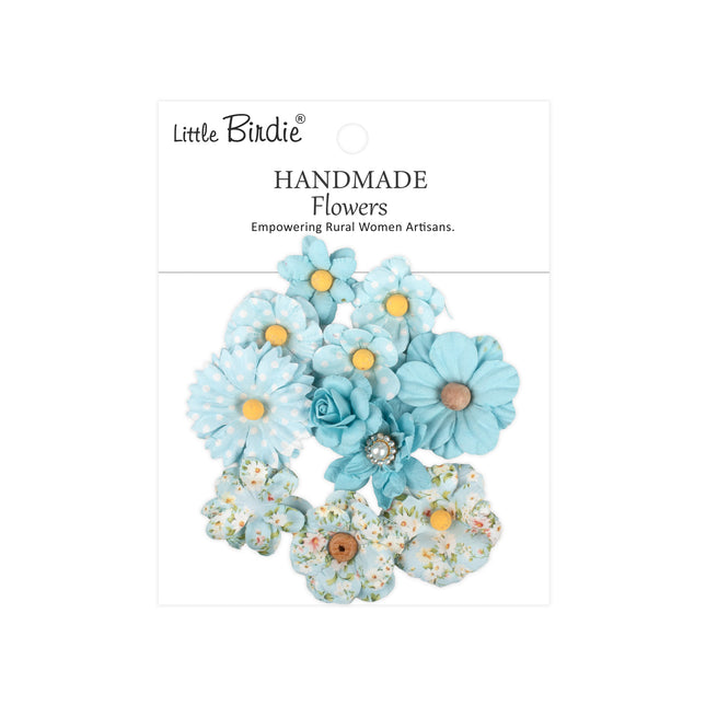 Fleurs en papier imprimé faites à la main - Mira, Symphonie bleue 11pc