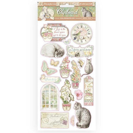 chipboard cm 15x30 - Orchidées et chats