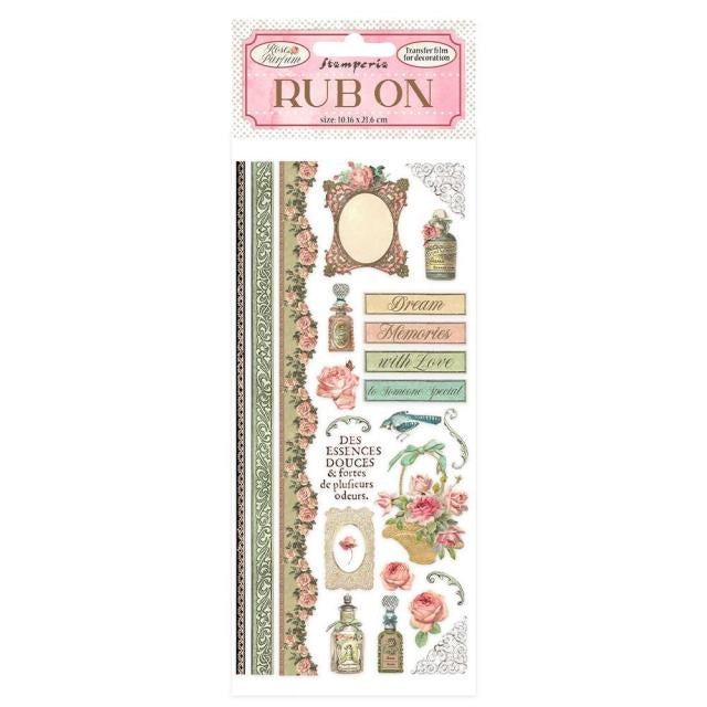 Transferts à frotter 10,16x21,6 cm - Rose Parfum bordures et parfums