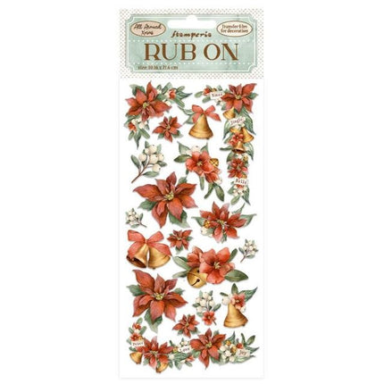 Transfert à sec cm 10,16x21,6 - All Around Christmas poinsettia et clochettes