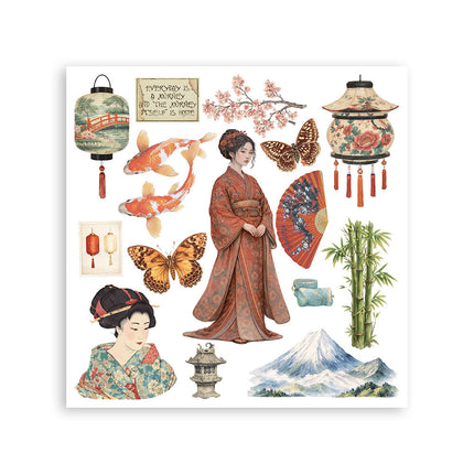 Kit de transferts décoratifs pour loisirs créatifs, 15,5x15,5 cm - Oriental Garden