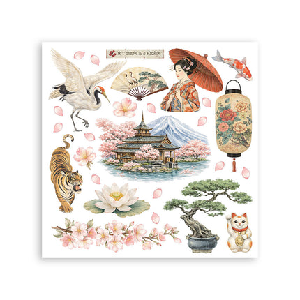 Kit de transferts décoratifs pour loisirs créatifs, 15,5x15,5 cm - Oriental Garden