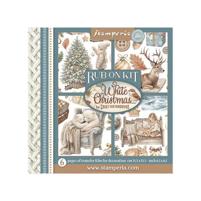 Printed Decorative Rub on kit for Art and Craft cm 15,5x15,5 - White Christmas