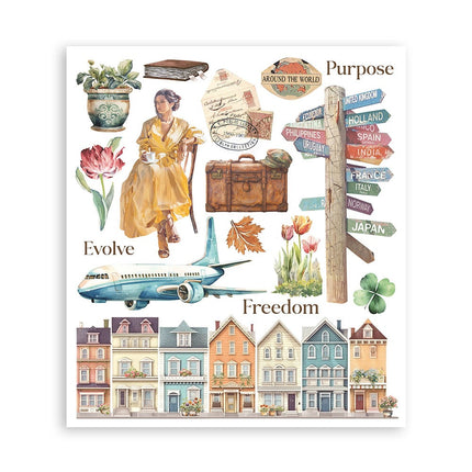 Sélection de transferts à frotter 20,5x23 cm 6 pages - Art of Travelling