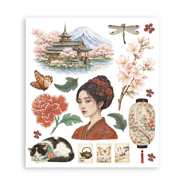 Sélection de transferts décoratifs pour loisirs créatifs, 20,5x23 cm - Oriental Garden