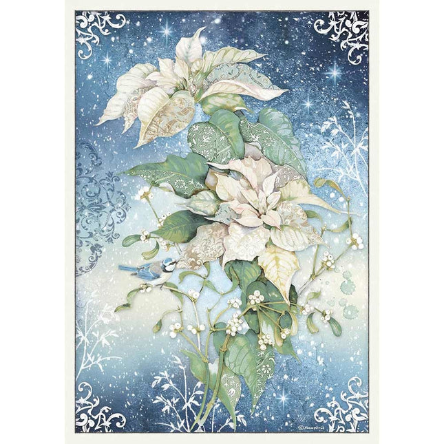 Papier de riz A3 en paquet Poinsettia blanc