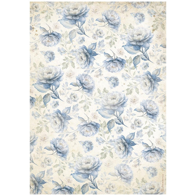 Papier de riz A4 prédécoupé - Motif de fleurs bleues intemporelles