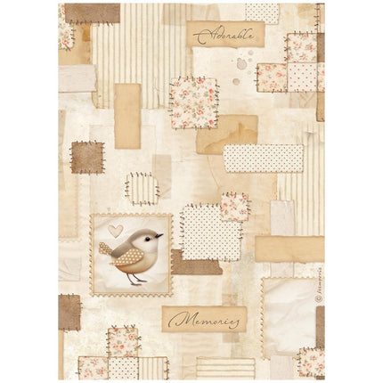 Papier de riz A4 imprimé - Oiseau en patchwork pour bébé