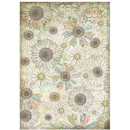Papier de riz A4 - Motif de marguerite stylisée Daisy Art