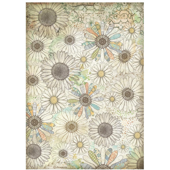 Papier de riz A4 - Motif de marguerite stylisée Daisy Art