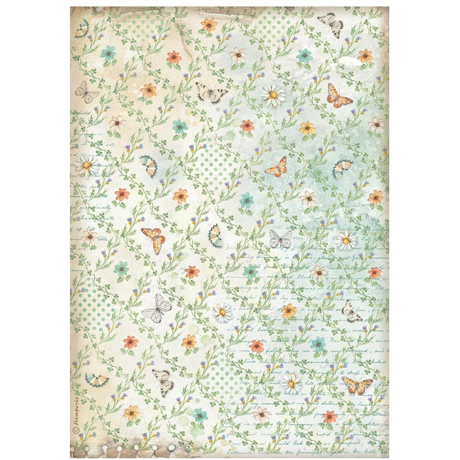 Papier de riz A4 - Fleurs et motif de papillons Daisy Art