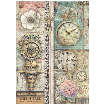 Papier de riz imprimé A4 pour les loisirs créatifs - Jardins du Temps, horloges et le temps est libre