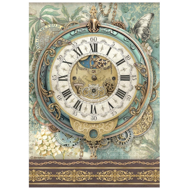 Papier de riz imprimé A4 pour les loisirs créatifs - Jardins du Temps, grande horloge