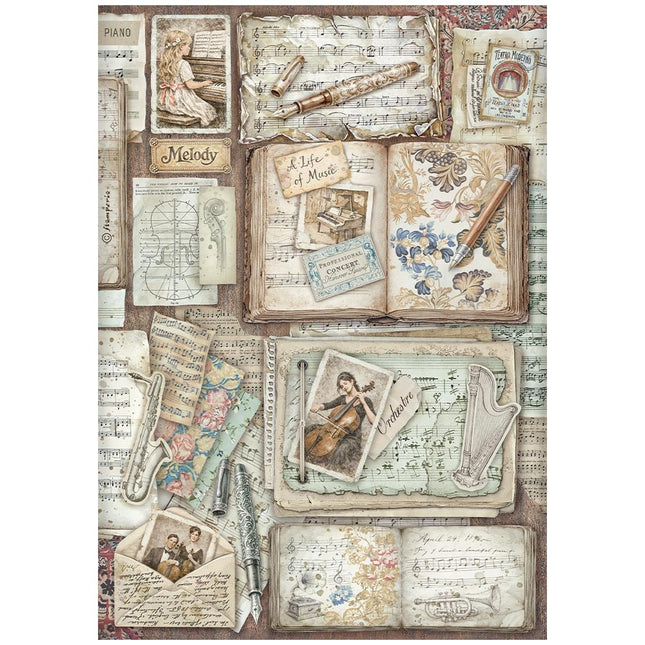 Papier de riz imprimé A4 pour loisirs créatifs - lettres et livres Symphony