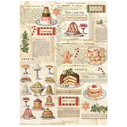 Papier de riz A4 imprimé pour les loisirs créatifs - gourmandises de Noël classique