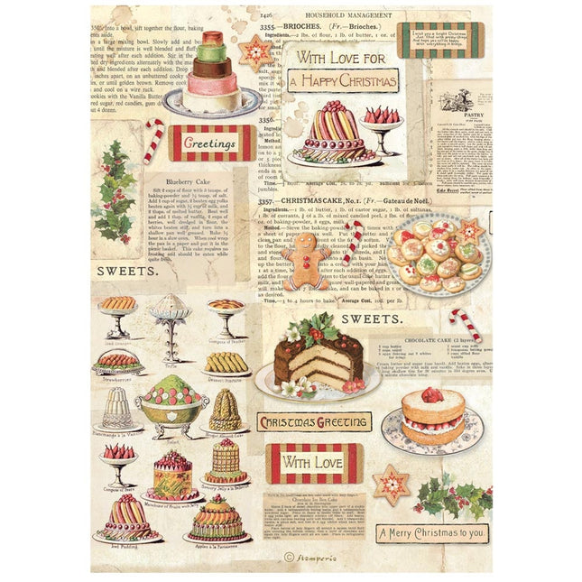 Papier de riz A4 imprimé pour les loisirs créatifs - gourmandises de Noël classique
